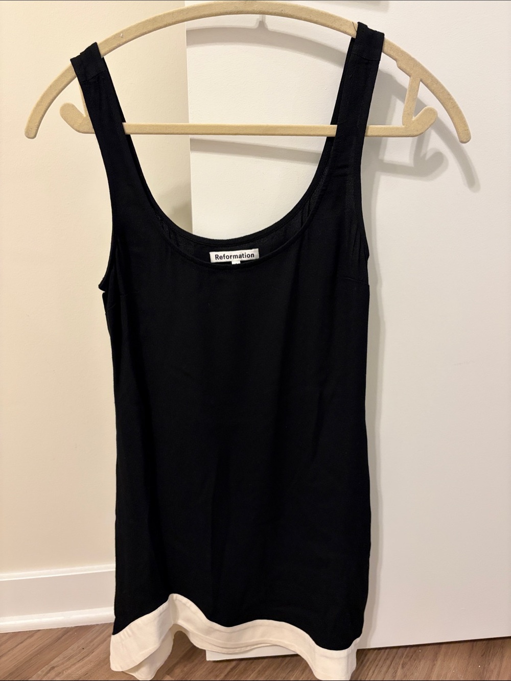 Reformation Black with Cream Contrast Hem Mini dress